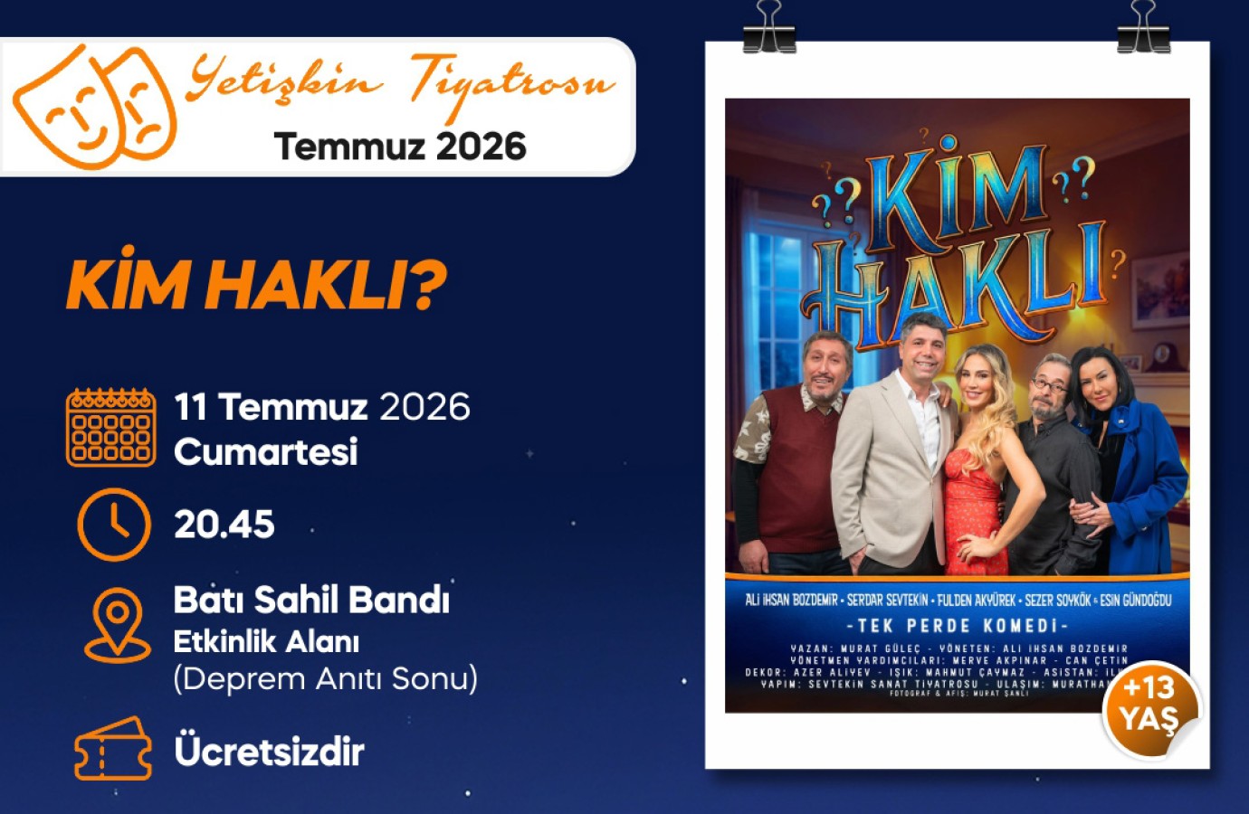 AÇIK HAVADA ÜCRETSİZ TİYATRO KEYFİ YAŞANACAK